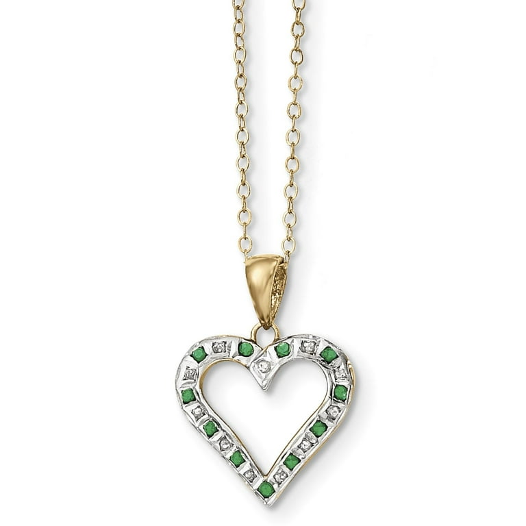 Sterling Silver & Gold-Plated Diamond & Emerald Heart Necklace Sterling Silver & Gold-Plated Diamond & Emerald Heart Necklace