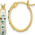 thumbnail image 1 of Sterling Silver Gold-Plated Diamond Mystique Dia/Emerald Oval Hoop Earrings (19 X 14) Made In United States qdf139, 1 of 6