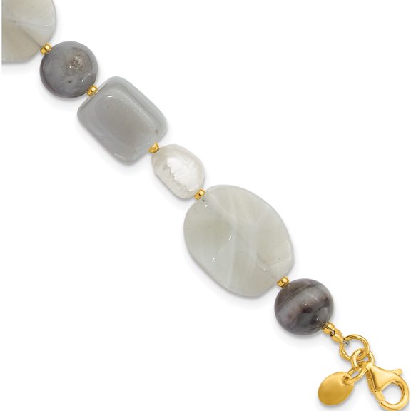 Sterling Silver Gold-Plated Fwc Pearl/Agate/Sardonyx 1In Ext Bracelet (Width 16.1) (Length 9) - Jbsp