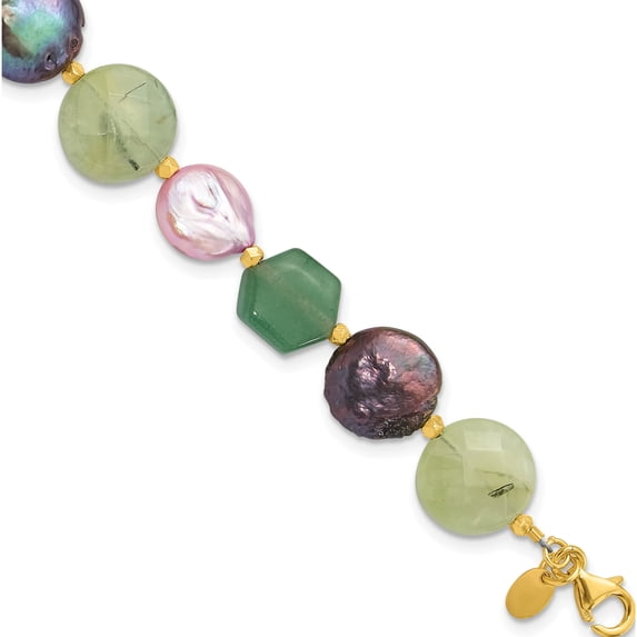 Sterling Silver Gold-Plated Fwc Pearl/Multi Stone W/1In Ext. Bracelet (Width 14) (Length 8.5) - Jbsp