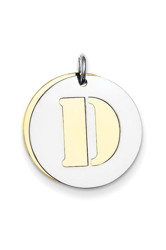 Sterling Silver Gold Plated Initial D Double Plate Round Charm Pendant