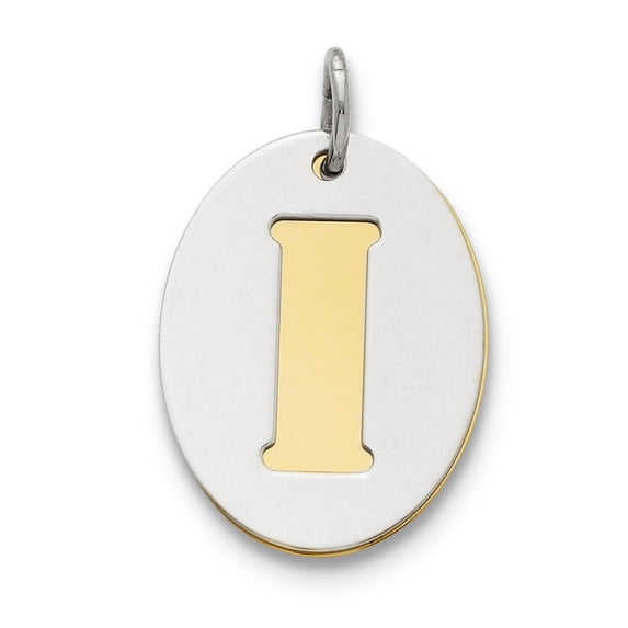 Sterling Silver Gold Plated Initial I Double Plate Oval Charm Pendant