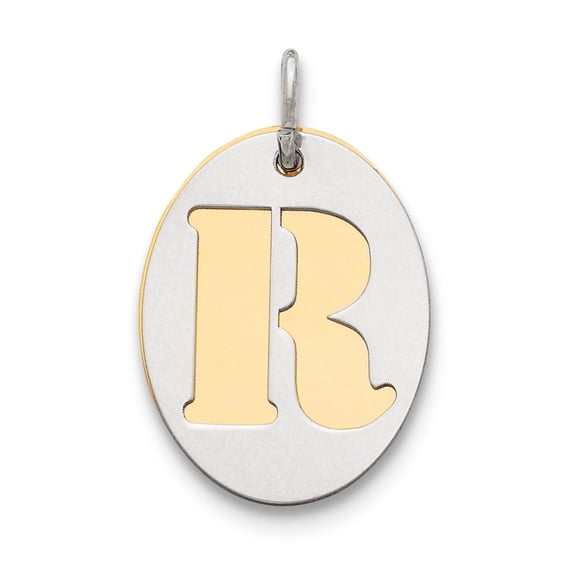 Sterling Silver Gold Plated Initial R Double Plate Oval Charm Pendant