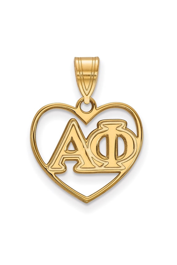 Sterling Silver & Gold Plated LogoArt Alpha Phi Sorority Greek Letters Heart Pendant Charm
