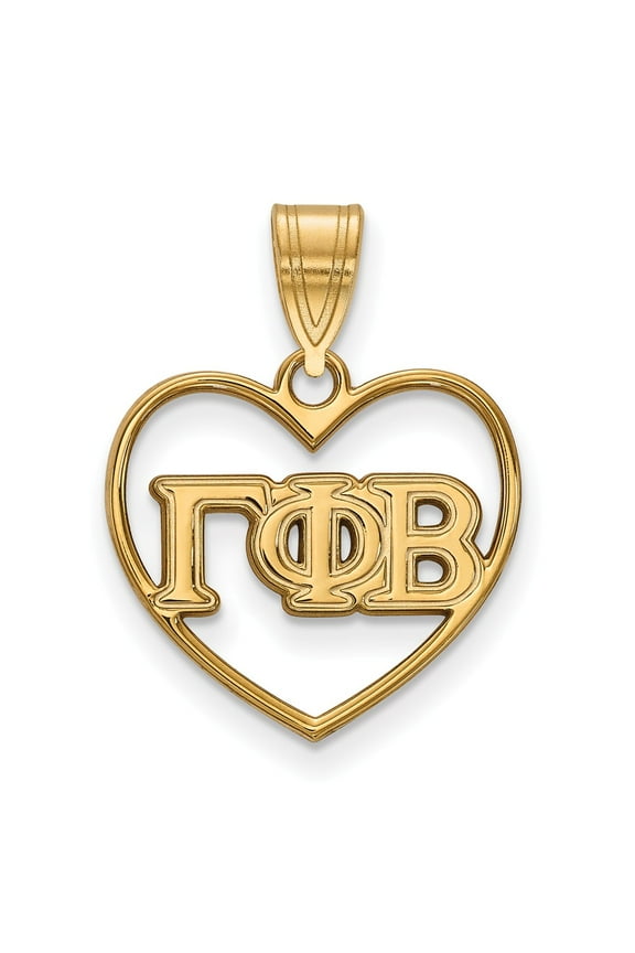 Sterling Silver & Gold Plated LogoArt Gamma Phi Beta Sorority Greek Letters Heart Pendant Charm