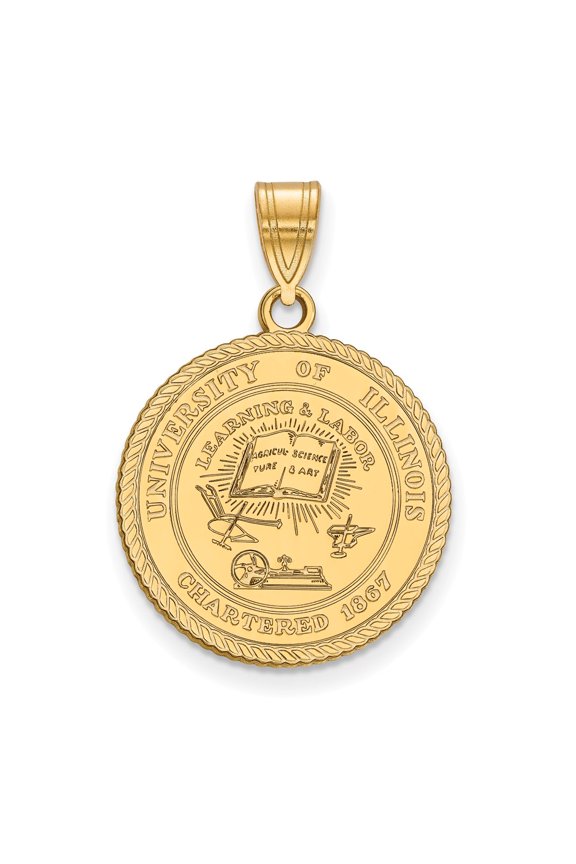 Sterling Silver & Gold Plated LogoArt University of Illinois Large Crest Pendant Charm