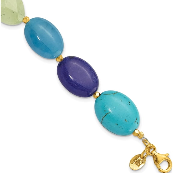 Sterling Silver Gold-Plated Multi Stone 7In W/1In Ext. Bracelet (Width 14.75) (Length 8) - Jbsp
