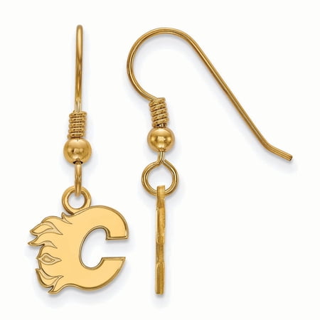 Sterling Silver Gold Plated NHL LogoArt Calgary Flames XS Dangle Earrings