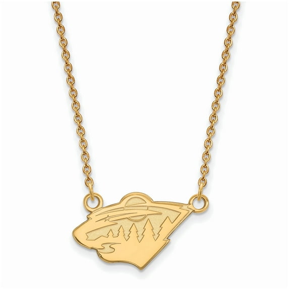 Sterling Silver Gold Plated NHL LogoArt Minnesota Wild Sm Pendant Necklace