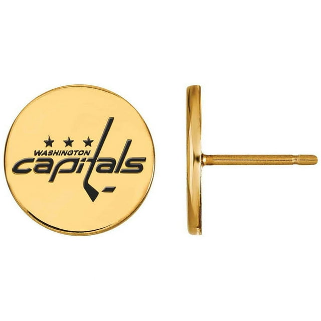 Sterling Silver Gold Plated NHL LogoArt Washington Capitals Enamel Earrings