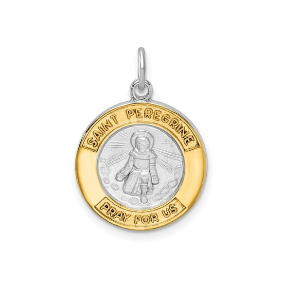 Sterling Silver and Gold-Plated Saint Peregrine Pendant Necklace for Men or Women, Catholic Healing Medal for Faith, Protection, Prayer, and Religious Devotion