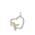thumbnail image 1 of Sterling Silver Gold-Tone Awareness Ribbon Heart Pendant Clear Cubic Zirconia Jewelry Female Unisex, 1 of 3