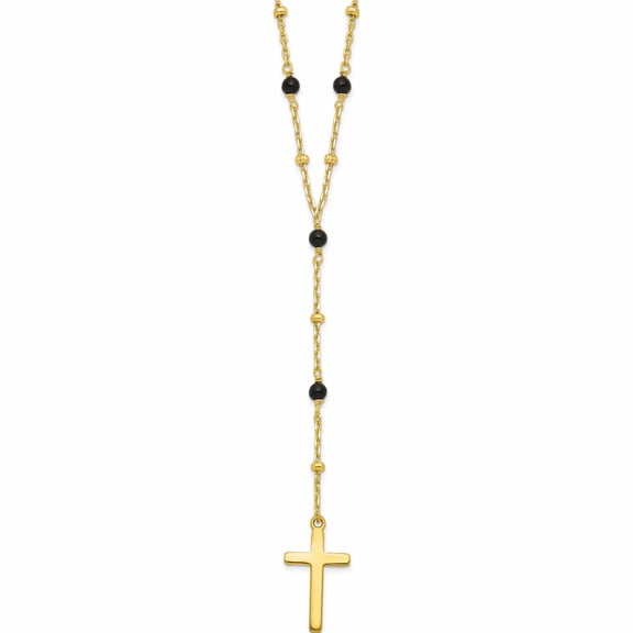 Sterling Silver Gold-Tone Beaded Onyx Cross With 2 In Ext. Necklace (18 X 8.7) Made China -Jewelry By Sweet Pea