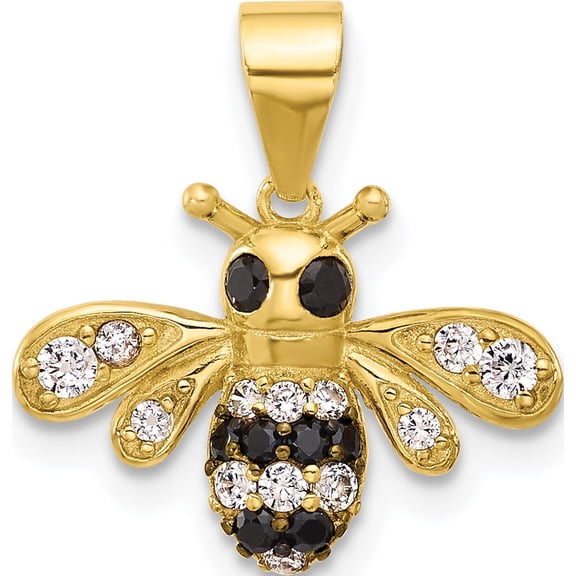 Sterling Silver Gold-Tone Black Rhodium-Plated Bee With Cz Pendant (Width 16.9) (Length 17.4) - Jbsp