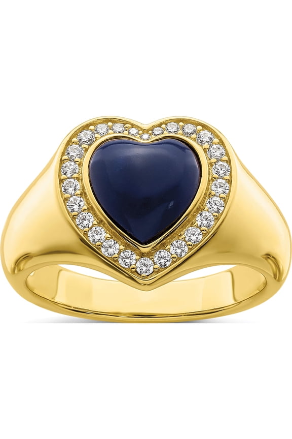 Sterling Silver Gold-Tone Cz & Created Lapis Lazuli Heart Ring (Size 8) Made In China qr7318-8
