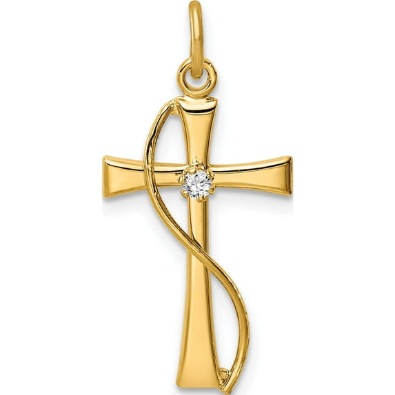 Sterling Silver Gold Tone & Cz Cross Pendant Made In United States qc9393