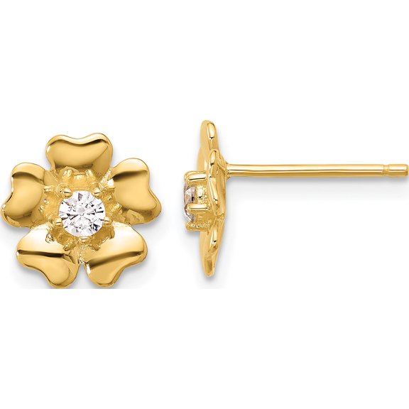Sterling Silver Gold-Tone Cz Flower Post Earrings (Width 10.1) (Length 10.1) - Jbsp
