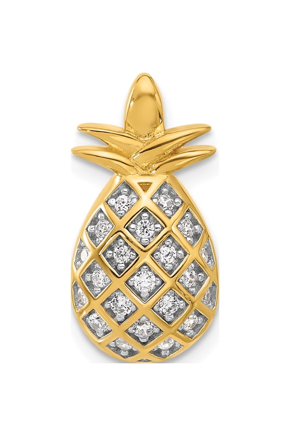 Sterling Silver Gold-Tone Cz Pineapple Chain Slide Pendant (Width 10.3) (Length 20.2) - Jbsp