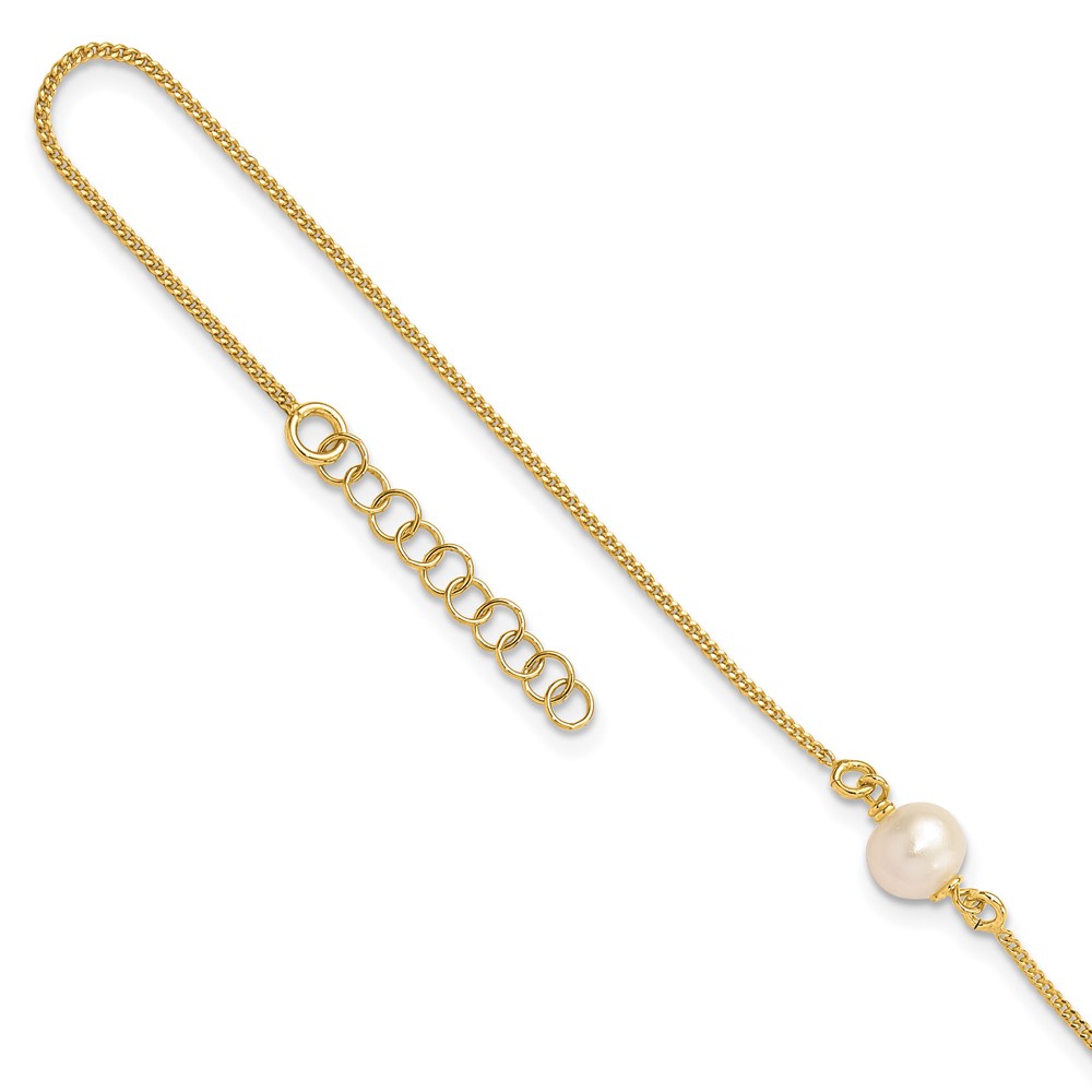 Sterling Silver Gold-Tone Freshwater Cultured Pearl 9in. Plus 1in. Extension Anklet