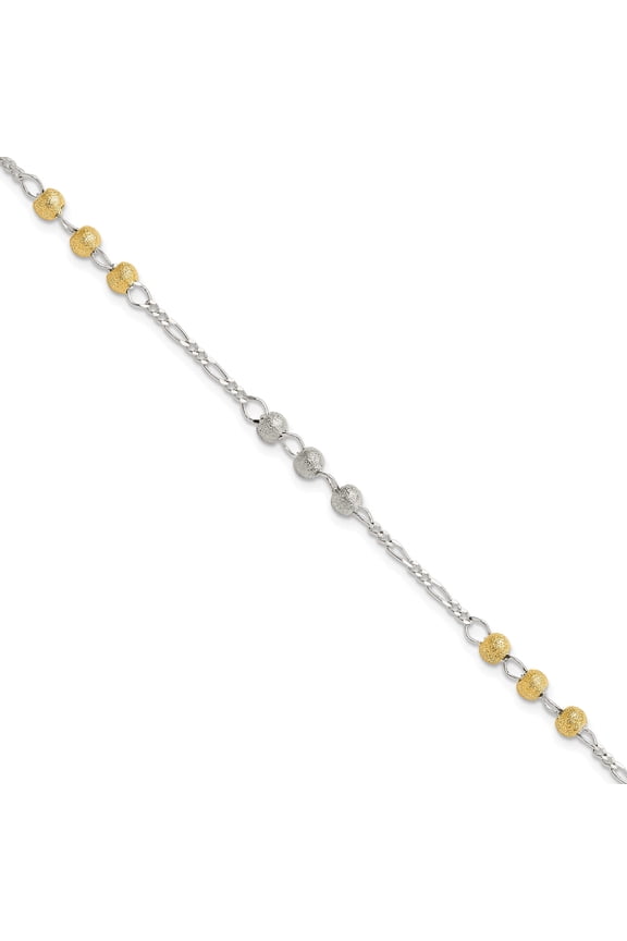 Sterling Silver Gold-Tone Textured Beaded Bracelet (7 X 2) Made In India qg3297-7