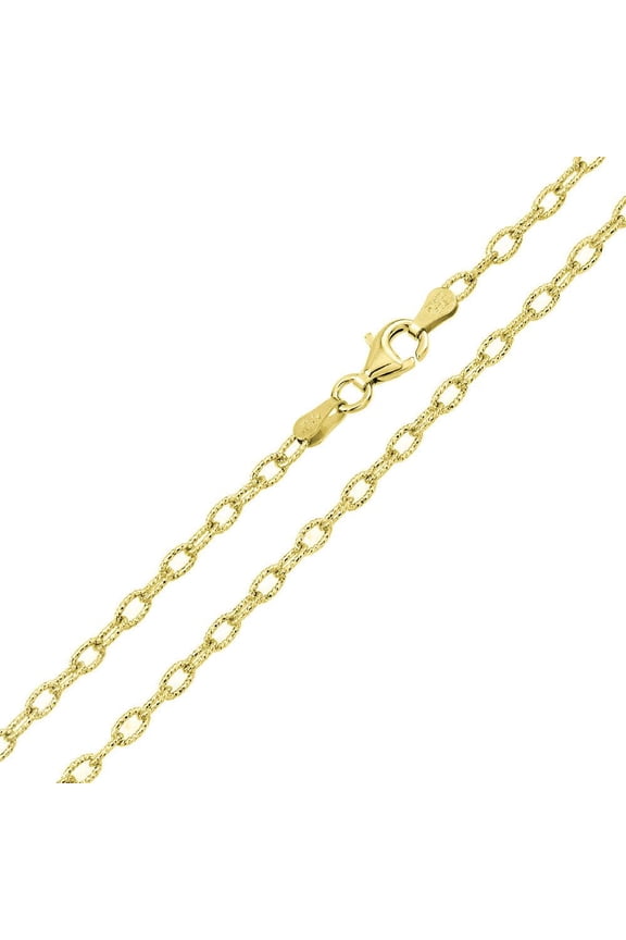 Sterling Silver Gold Plated Wire Oval Loop Chain 3.7mm Made in Italy 16" 925 Jewelry Female Unisex