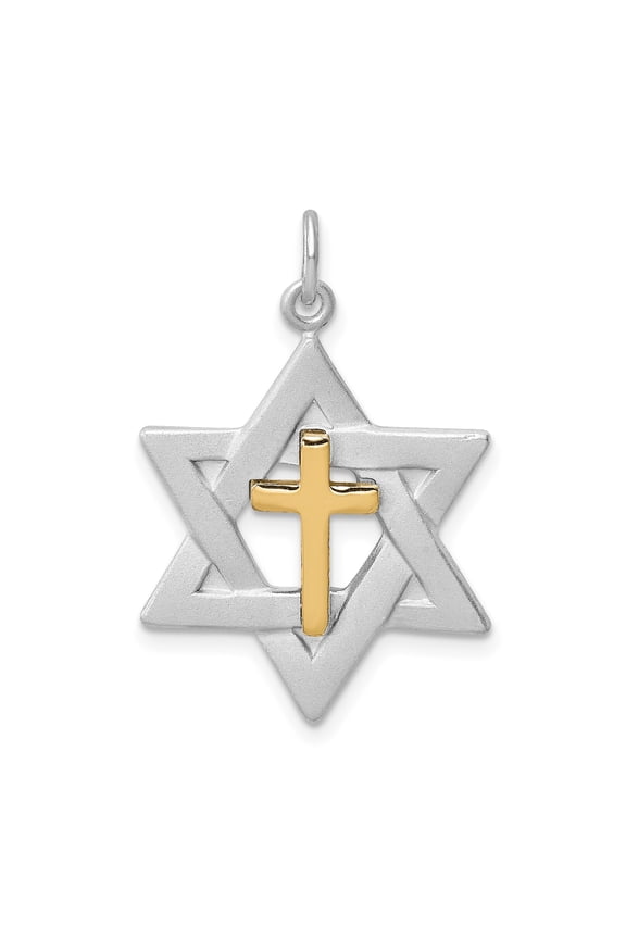 Sterling Silver 925 Platinum-Plated Cross over Star of David Pendant, 24.9 mm