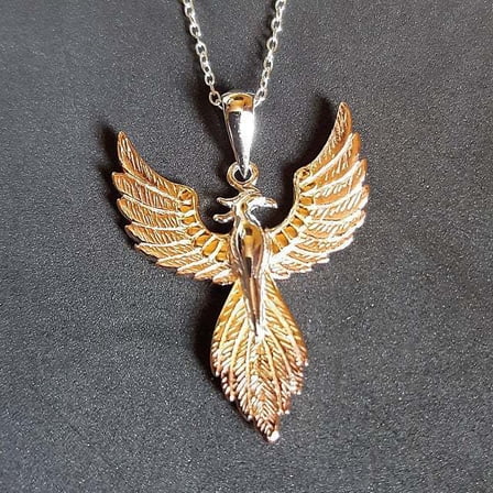 Sterling Silver, Gold and Rose Gold Tricoloured Phoenix Pendant Necklace