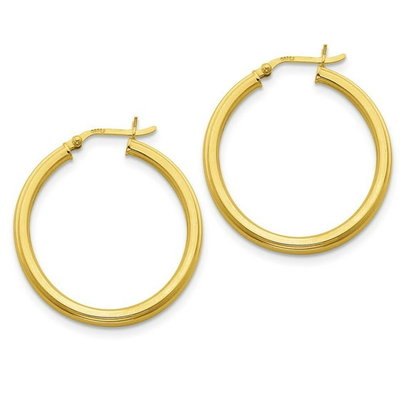 Sterling Silver Gold-flashed 35mm Grooved Hoop Earrings - Measures 29x35mm Wide 3mm Thick