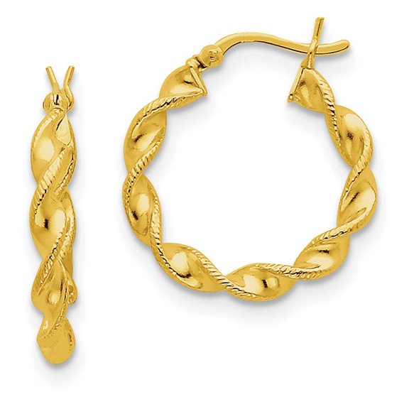 Sterling Silver Gold-flashed Patterned Twist 25mm Hoop Earrings - Measures 20x26mm Wide 4mm Thick
