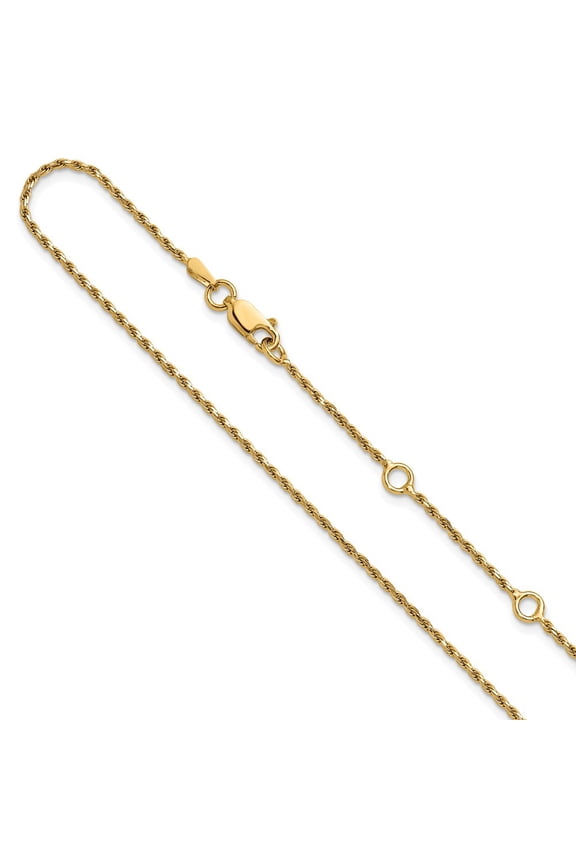 Sterling Silver Gold-plated 1.4mm D/C Rope 1in+1in Adjustable Chai