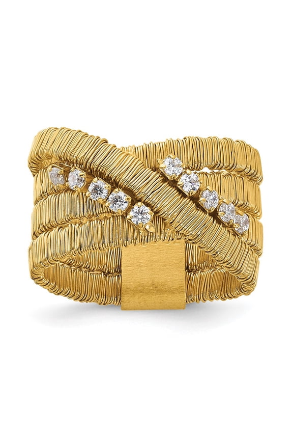 Sterling Silver Gold-plated CZ 4 Row Wire Wrapped Size 10 Ring
