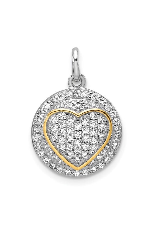 Sterling Silver Gold-plated CZ Heart Circle Pendant