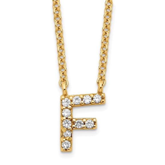 Sterling Silver Gold-plated CZ Initial F 18 Inch Necklace