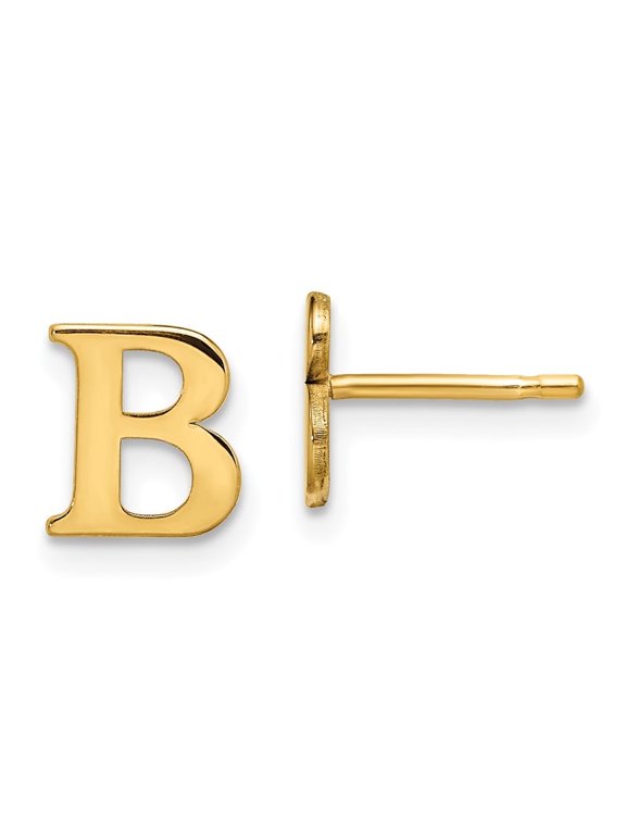 Sterling Silver Gold-plated Letter B Initial Post Earrings