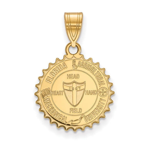 Sterling Silver Gold-plated LogoArt Florida A and M University Medium Crest Pendant Q-GP012FAM