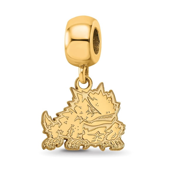 Sterling Silver Gold-plated LogoArt Texas Christian University Horned Frog Small Dangle Bead Charm Q-GP029TCU