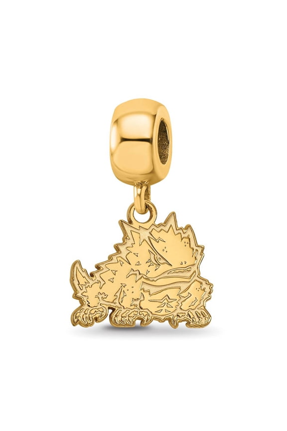 Sterling Silver Gold-plated LogoArt Texas Christian University Horned Frog Small Dangle Bead Charm Q-GP029TCU
