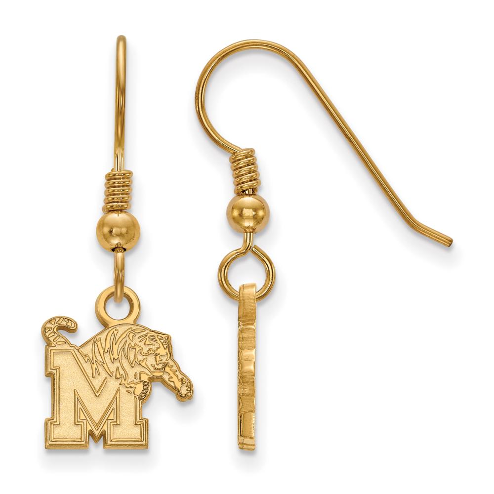 Sterling Silver Gold-plated LogoArt University of Memphis Extra Small Dangle Wire Earrings QGP005UMP - image 1 of 3