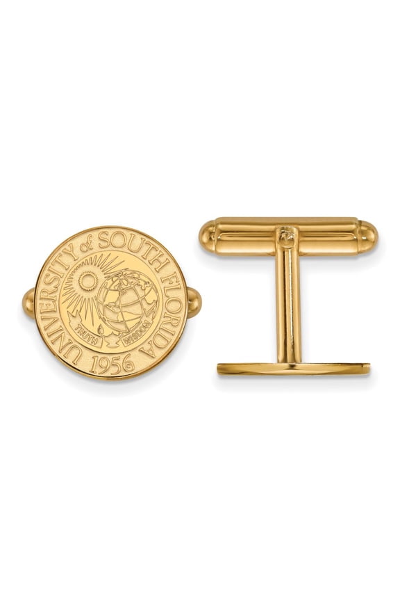 Sterling Silver Gold-plated LogoArt University of South Florida Crest Cuff Links Q-GP022USFL