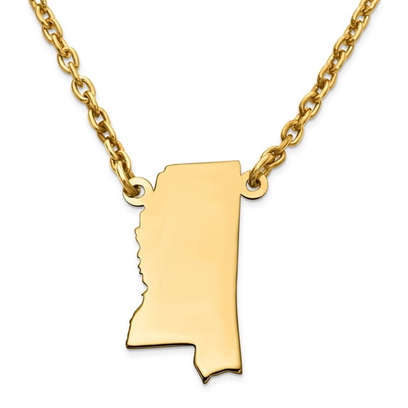 Mississippi State Necklace, Gold Plated