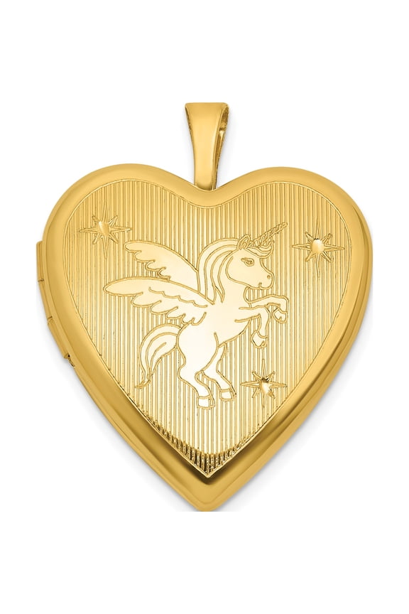 Sterling Silver Gold-plated Polished Front/Brushed Back Unicorn/Alicorn 20mm Heart Locket