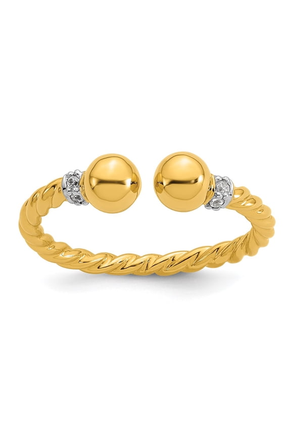 Sterling Silver Gold-plated Polished and Twisted CZ Ball End Size 8 Ring