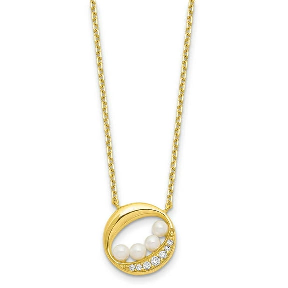 Finest Gold Sterling Silver Gold-Tone CZ & Shell Pearl 2 in. Extension Necklace