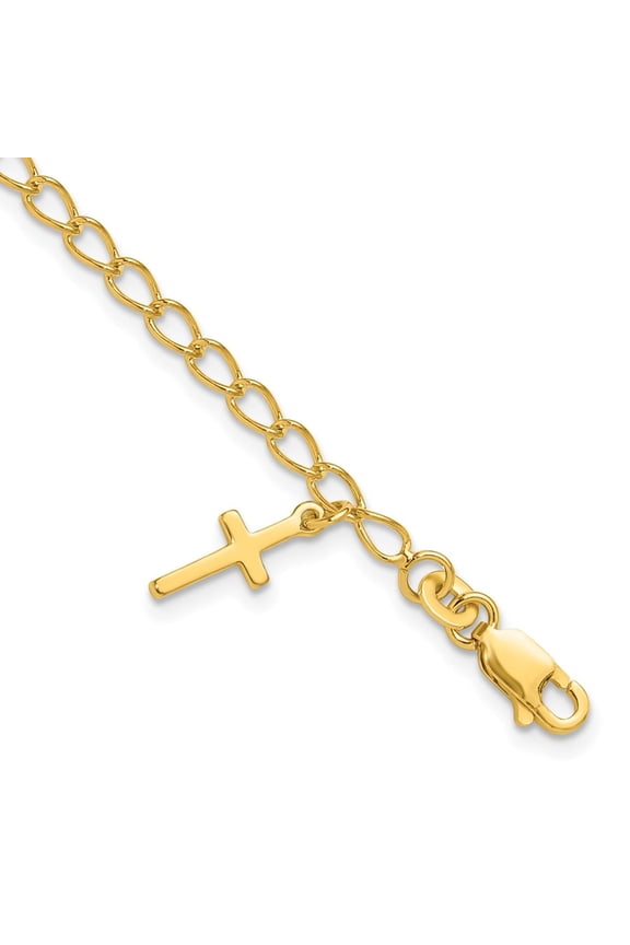 Sterling Silver Gold-tone Cross Charm Child's 6in w/ 1in ext. Bracelet