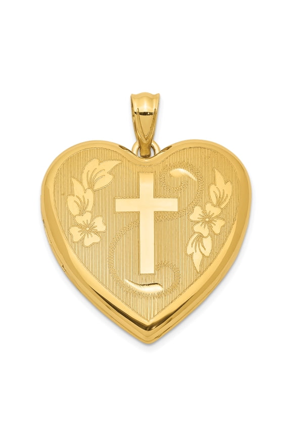 Sterling Silver Gold-tone Cross and Flowers Ash Holder Heart Locket Pendant