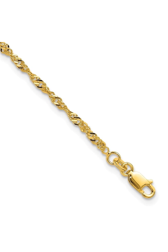 Sterling Silver Gold-tone D/C Polished 9in Plus a 1in ext. Anklet 9 inches