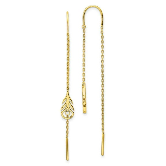 Finest Gold Sterling Silver Gold-Tone Polished CZ Feather Threader Earrings