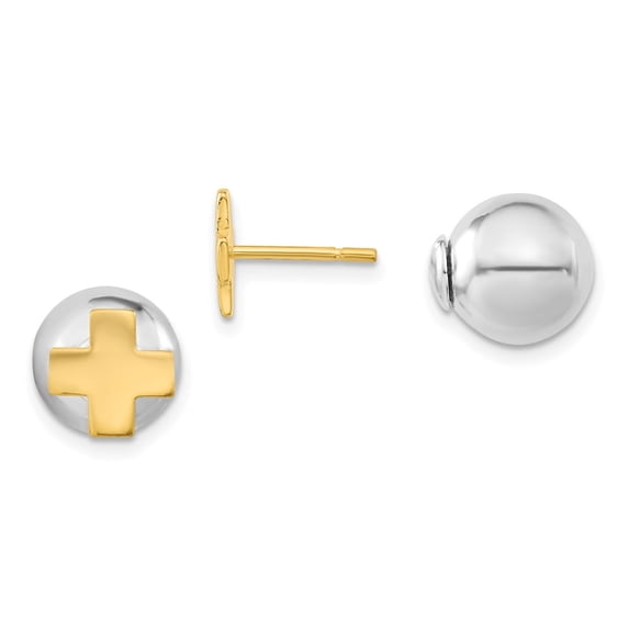 Finest Gold Sterling Silver & Gold-Tone Polished Cross Front Back Ball Post Earrings