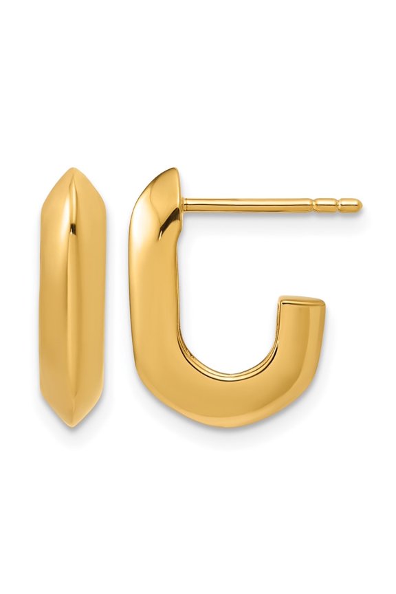 Sterling Silver Gold-tone Polished Knife Edge J-hoop Post Earrings