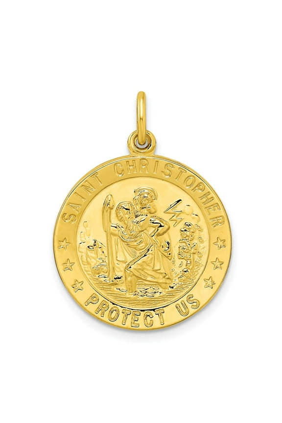 Finest Gold Sterling Silver Gold-Tone Polished Solid Saint Christopher Medal Pendant